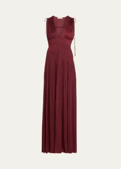 Ulla JohnsonTasneem Pleated Deep-V Satin Gown