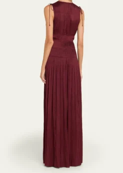 Ulla JohnsonTasneem Pleated Deep-V Satin Gown
