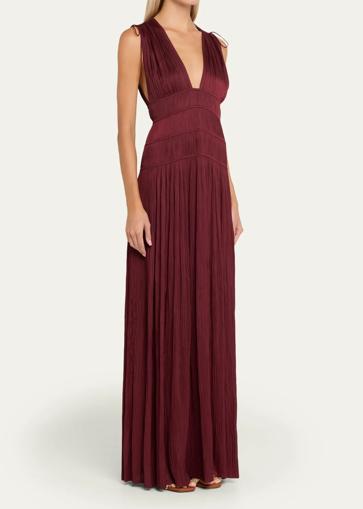 Ulla JohnsonTasneem Pleated Deep-V Satin Gown