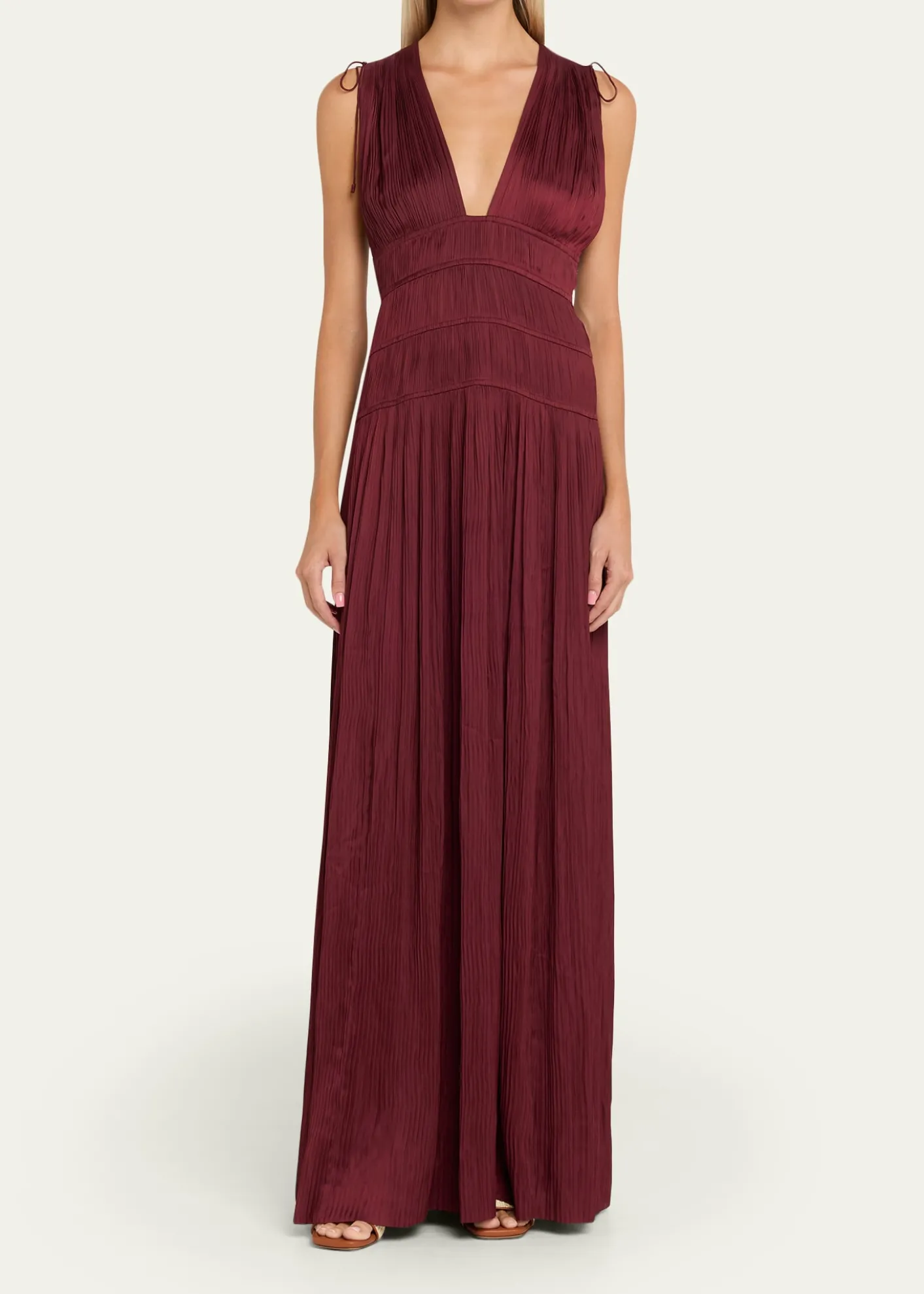 Ulla JohnsonTasneem Pleated Deep-V Satin Gown