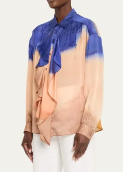 Ulla Johnsonx Helen Frankenthaler Gesture Silk-Chiffon Ruffle Blouse