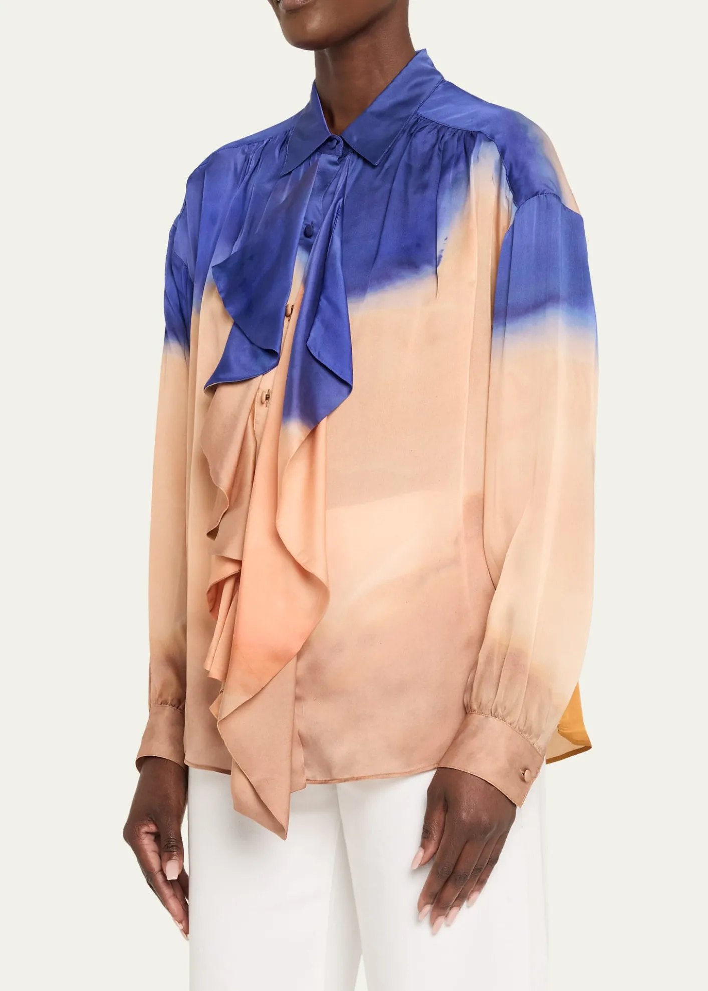 Ulla Johnsonx Helen Frankenthaler Gesture Silk-Chiffon Ruffle Blouse