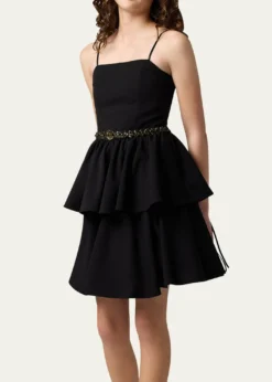 Un Deux TroisGirl's Tiered Dress W/ Embellished Belt, Size 10-16