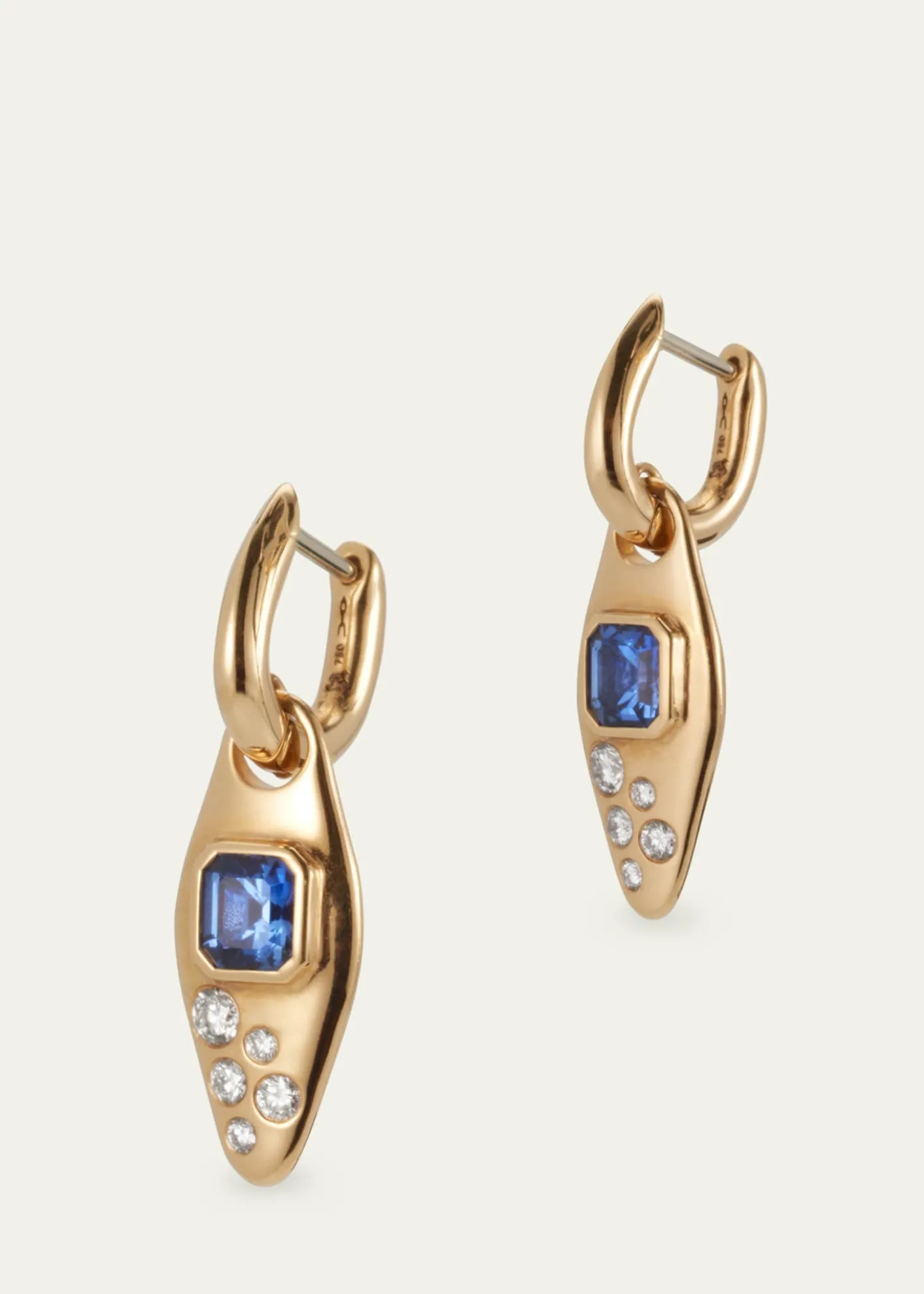 Uniform Object18K Yellow Gold Blue Sapphire And Diamond Vessel Huggie Earrings