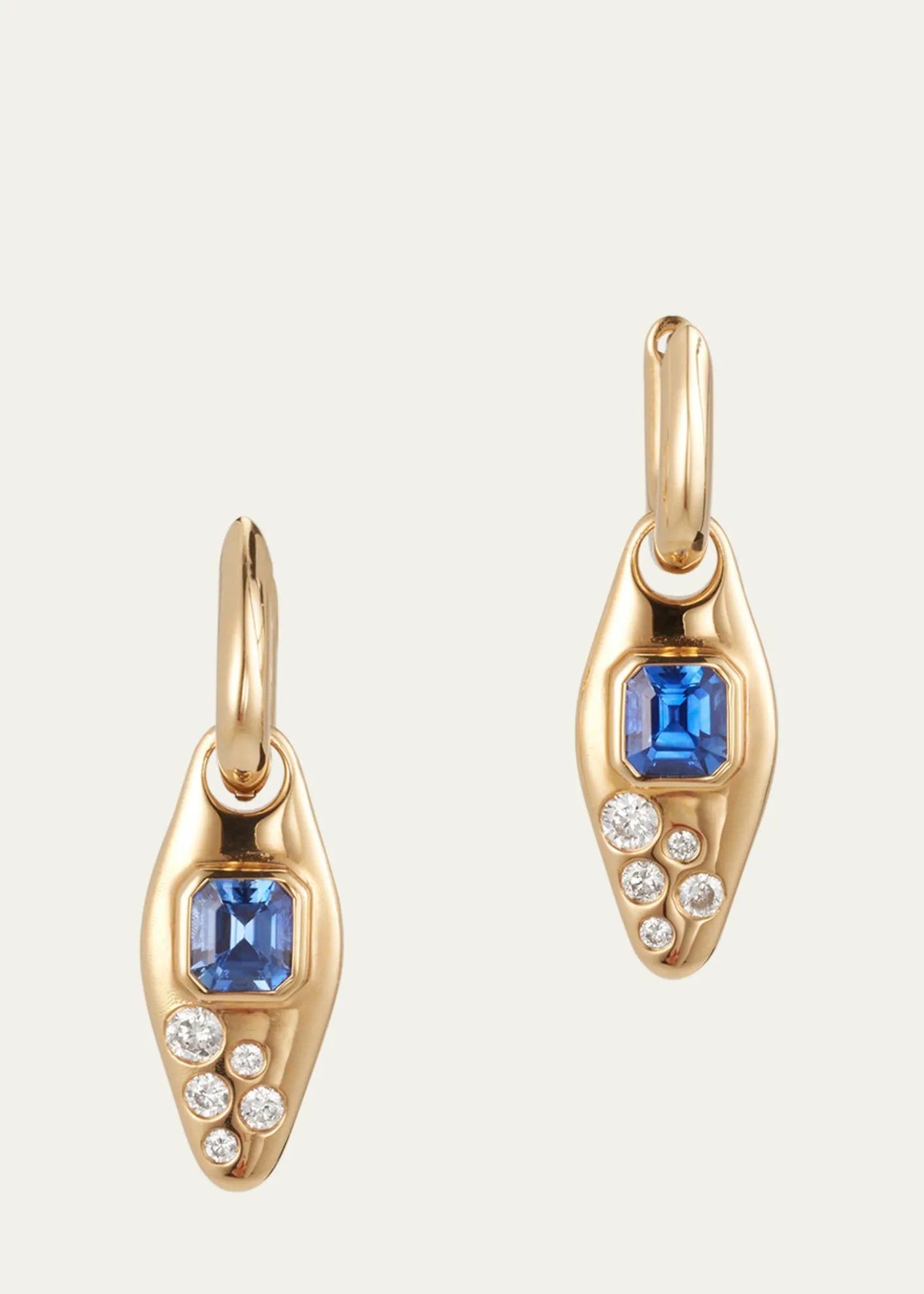 Uniform Object18K Yellow Gold Blue Sapphire And Diamond Vessel Huggie Earrings
