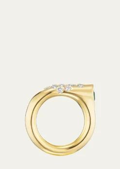 Uniform Object18K Yellow Gold Small Battery Ring with Diamonds and Asscher-Cut Emerald