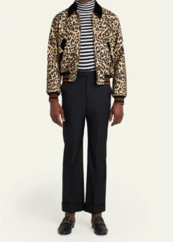 Valentino GaravaniMen's Animal-Print Wool Bomber Jacket
