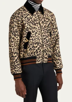 Valentino GaravaniMen's Animal-Print Wool Bomber Jacket