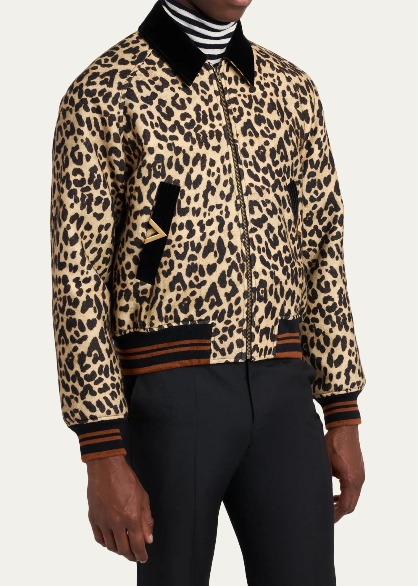 Valentino GaravaniMen's Animal-Print Wool Bomber Jacket
