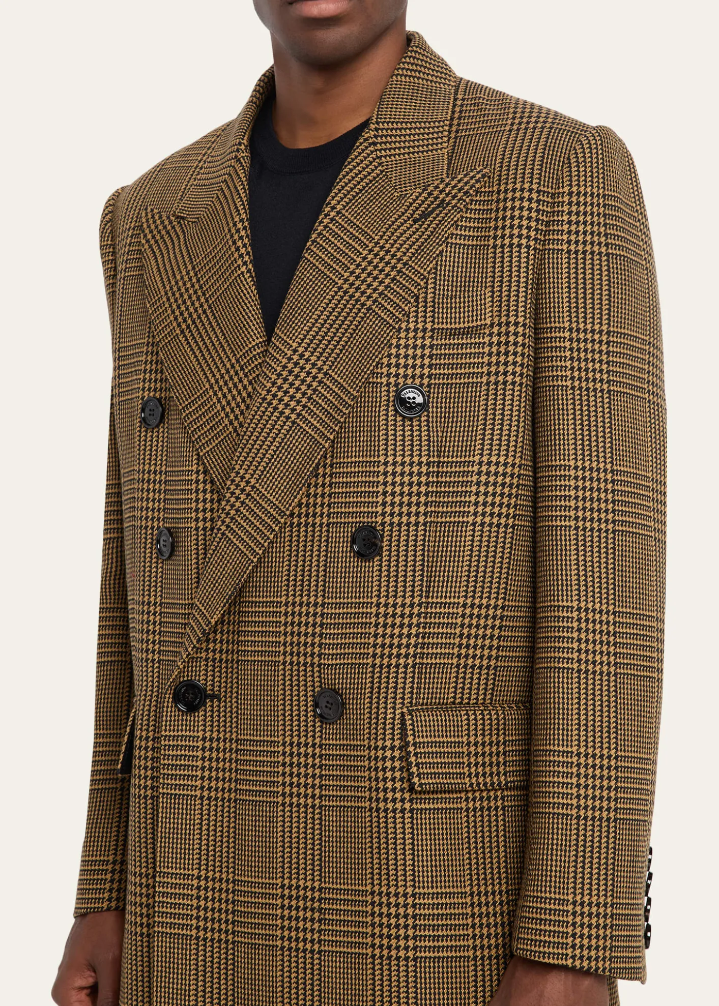 Valentino GaravaniMen's Double-Breasted Glen Plaid Wool Coat