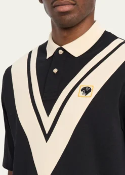 Valentino GaravaniMen's Inlaid V Cotton Polo Shirt with Panther Patch