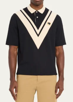 Valentino GaravaniMen's Inlaid V Cotton Polo Shirt with Panther Patch