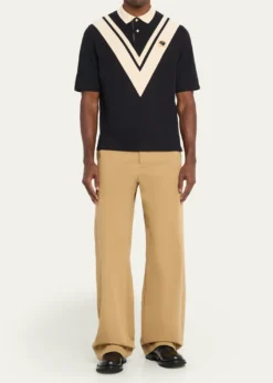Valentino GaravaniMen's Inlaid V Cotton Polo Shirt with Panther Patch