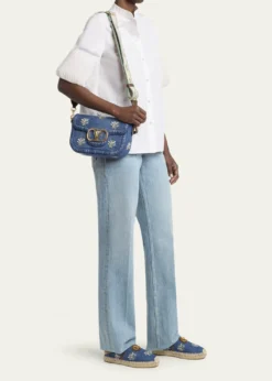 Valentino GaravaniAlltime Floral-Embroidered Denim Shoulder Bag