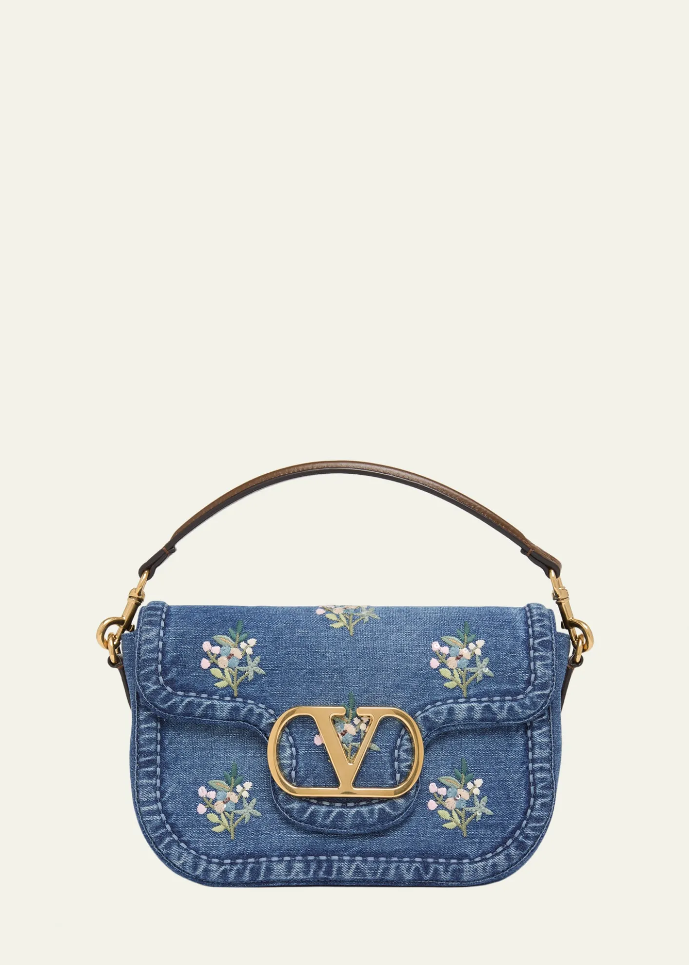 Valentino GaravaniAlltime Floral-Embroidered Denim Shoulder Bag