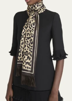 Valentino GaravaniAnimal Twill Fringe Scarf