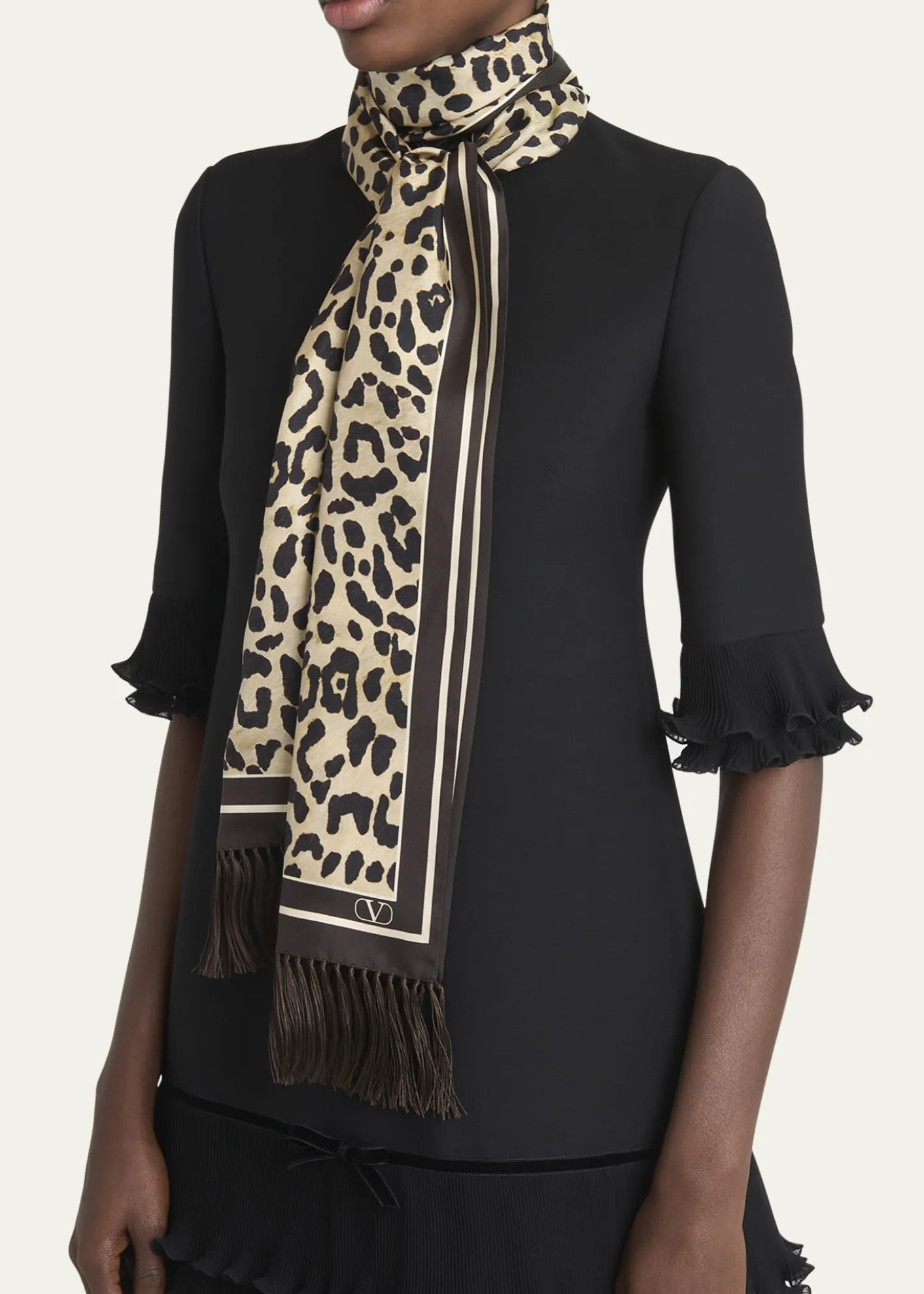 Valentino GaravaniAnimal Twill Fringe Scarf