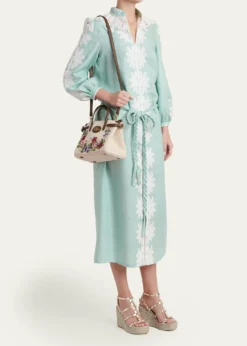 Valentino GaravaniAntibes Small Floral-Embroidered Shopping Tote Bag