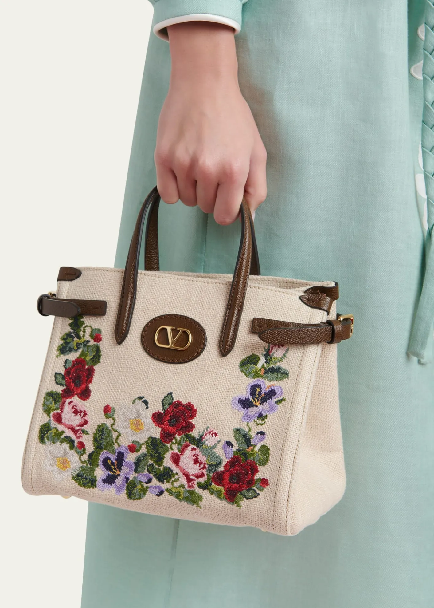 Valentino GaravaniAntibes Small Floral-Embroidered Shopping Tote Bag