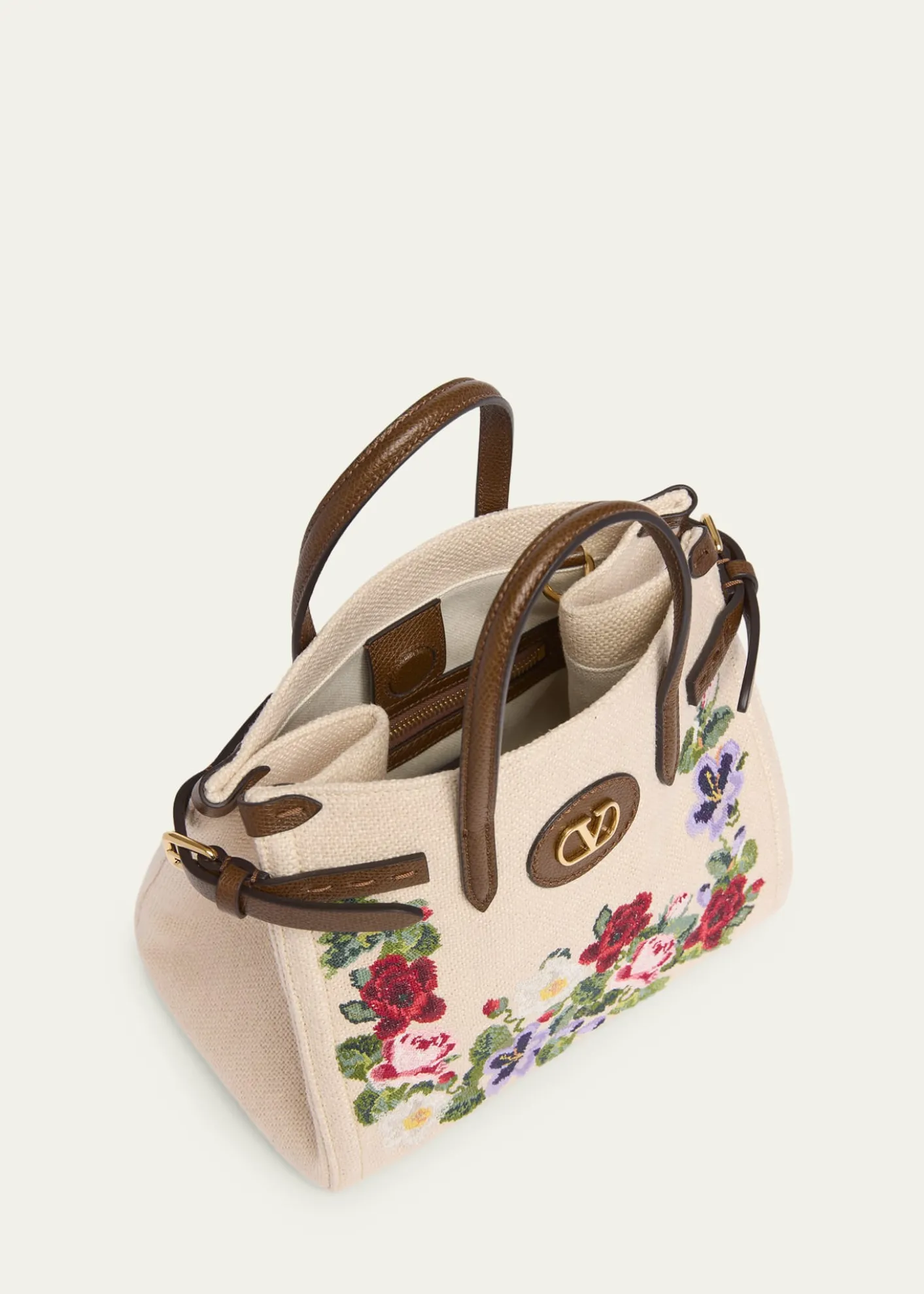 Valentino GaravaniAntibes Small Floral-Embroidered Shopping Tote Bag