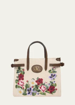 Valentino GaravaniAntibes Small Floral-Embroidered Shopping Tote Bag