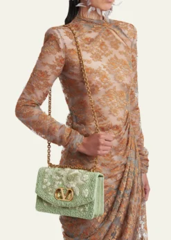 Valentino GaravaniBeaded Floral-Embroidered Moire Shoulder Bag