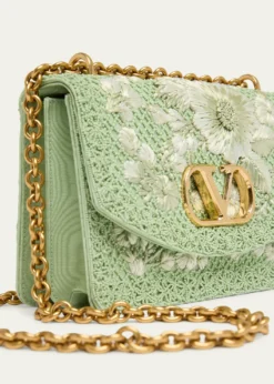 Valentino GaravaniBeaded Floral-Embroidered Moire Shoulder Bag