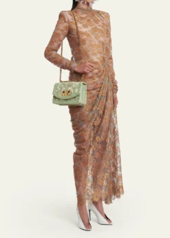 Valentino GaravaniBeaded Floral-Embroidered Moire Shoulder Bag