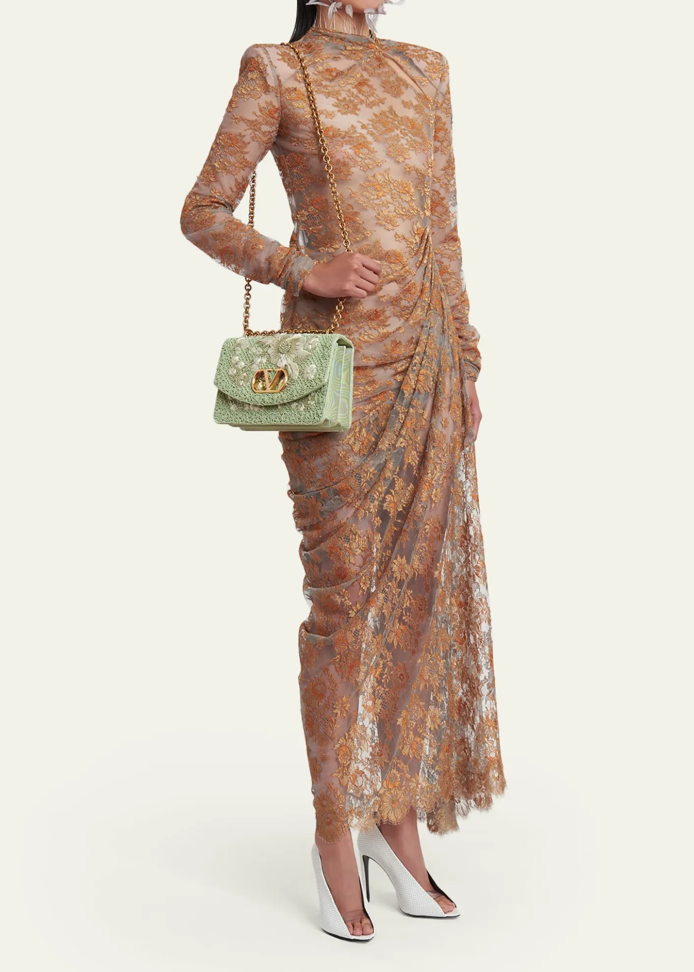Valentino GaravaniBeaded Floral-Embroidered Moire Shoulder Bag