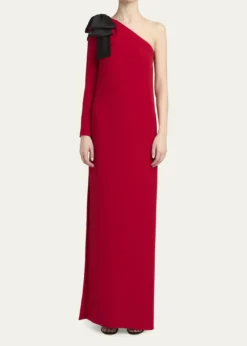Valentino GaravaniBow One-Shoulder Silk Crepe Column Gown