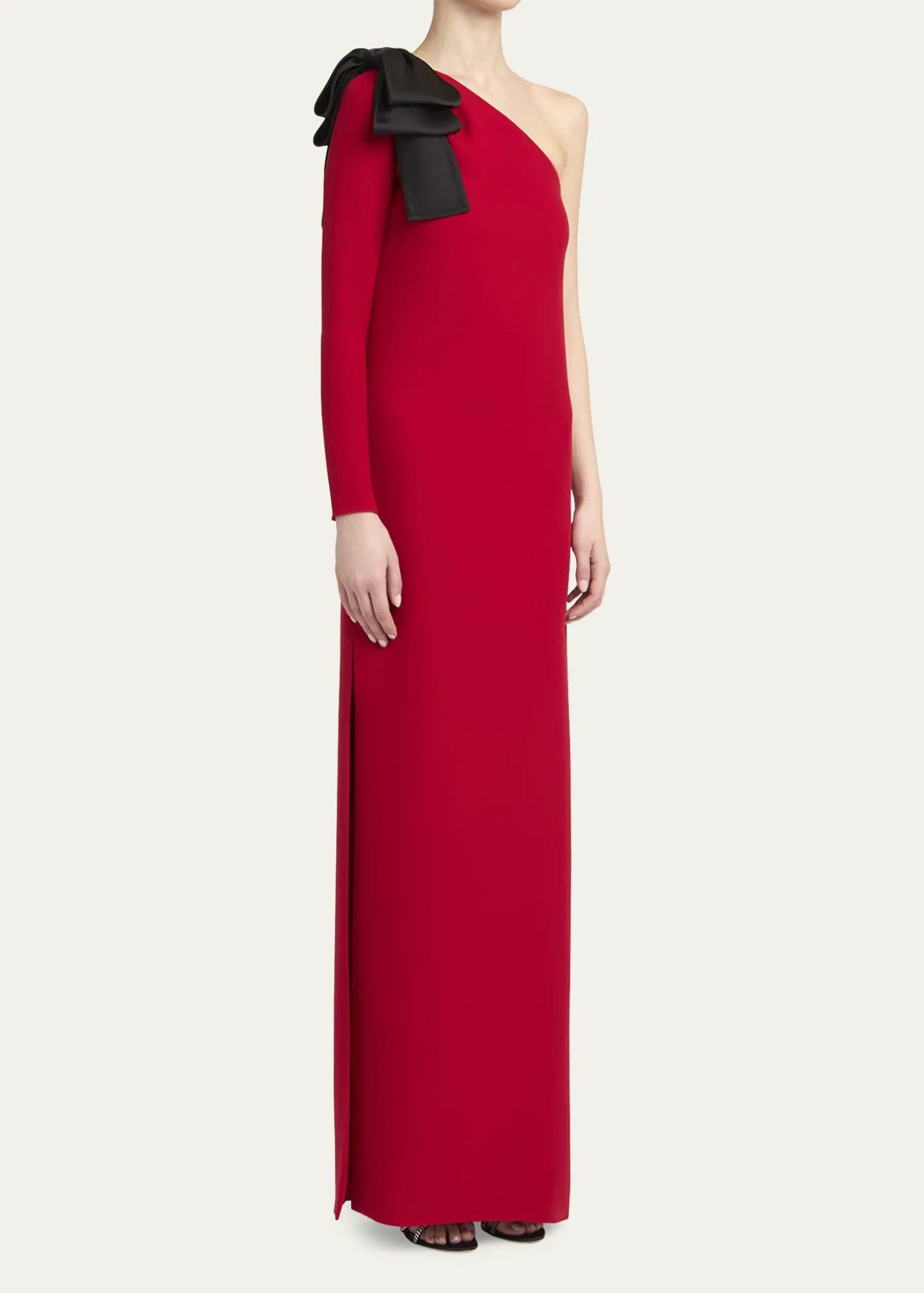 Valentino GaravaniBow One-Shoulder Silk Crepe Column Gown