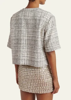 Valentino GaravaniBoxy Tweed Short-Sleeve Jacket