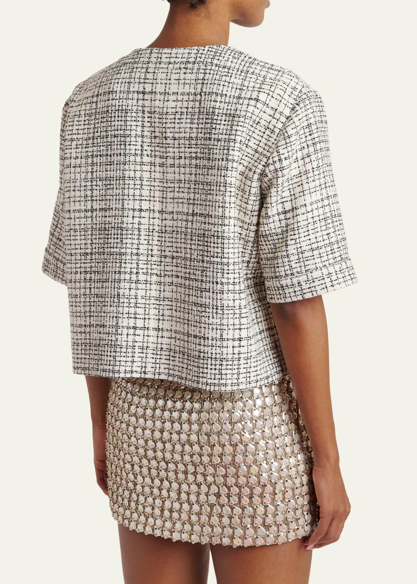 Valentino GaravaniBoxy Tweed Short-Sleeve Jacket