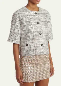 Valentino GaravaniBoxy Tweed Short-Sleeve Jacket