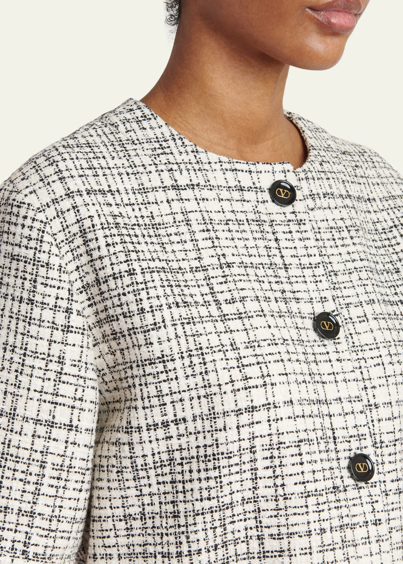 Valentino GaravaniBoxy Tweed Short-Sleeve Jacket