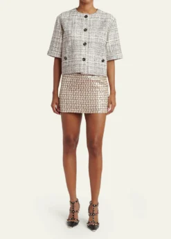 Valentino GaravaniBoxy Tweed Short-Sleeve Jacket