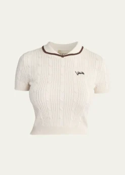 Valentino GaravaniCable Knit Crop Polo Sweater