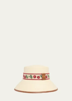 Valentino GaravaniCherry Embroidered Straw Bucket Hat