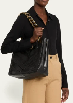 Valentino GaravaniChevron Patchwork Nappa Leather Tote Bag