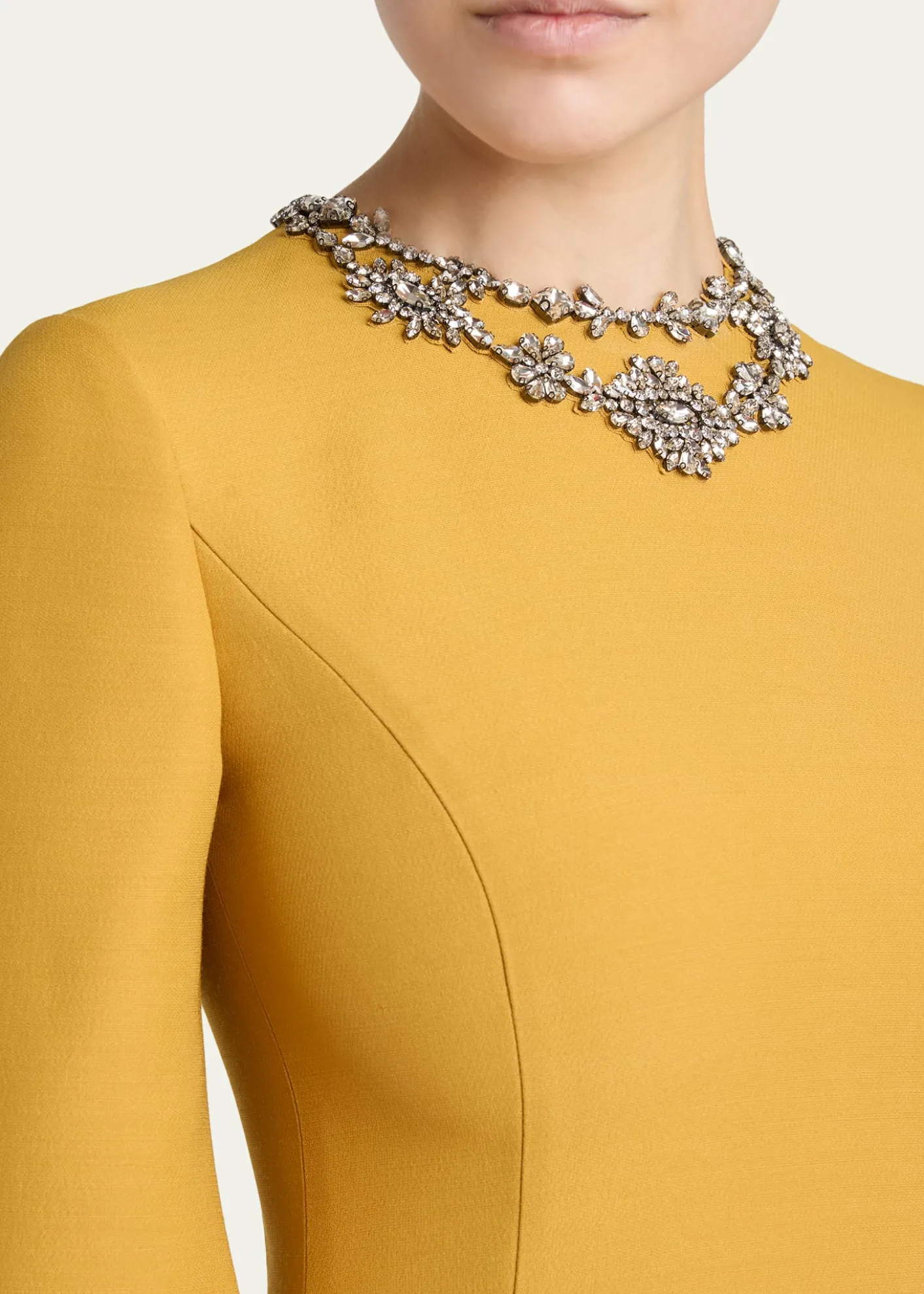 Valentino GaravaniCrystal Embroidered Silk-Wool 3/4-Sleeve Midi Dress