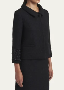 Valentino GaravaniCrystal Embroidered Tweed Single-Breasted Top Coat