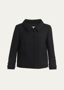 Valentino GaravaniCrystal Embroidered Tweed Single-Breasted Top Coat