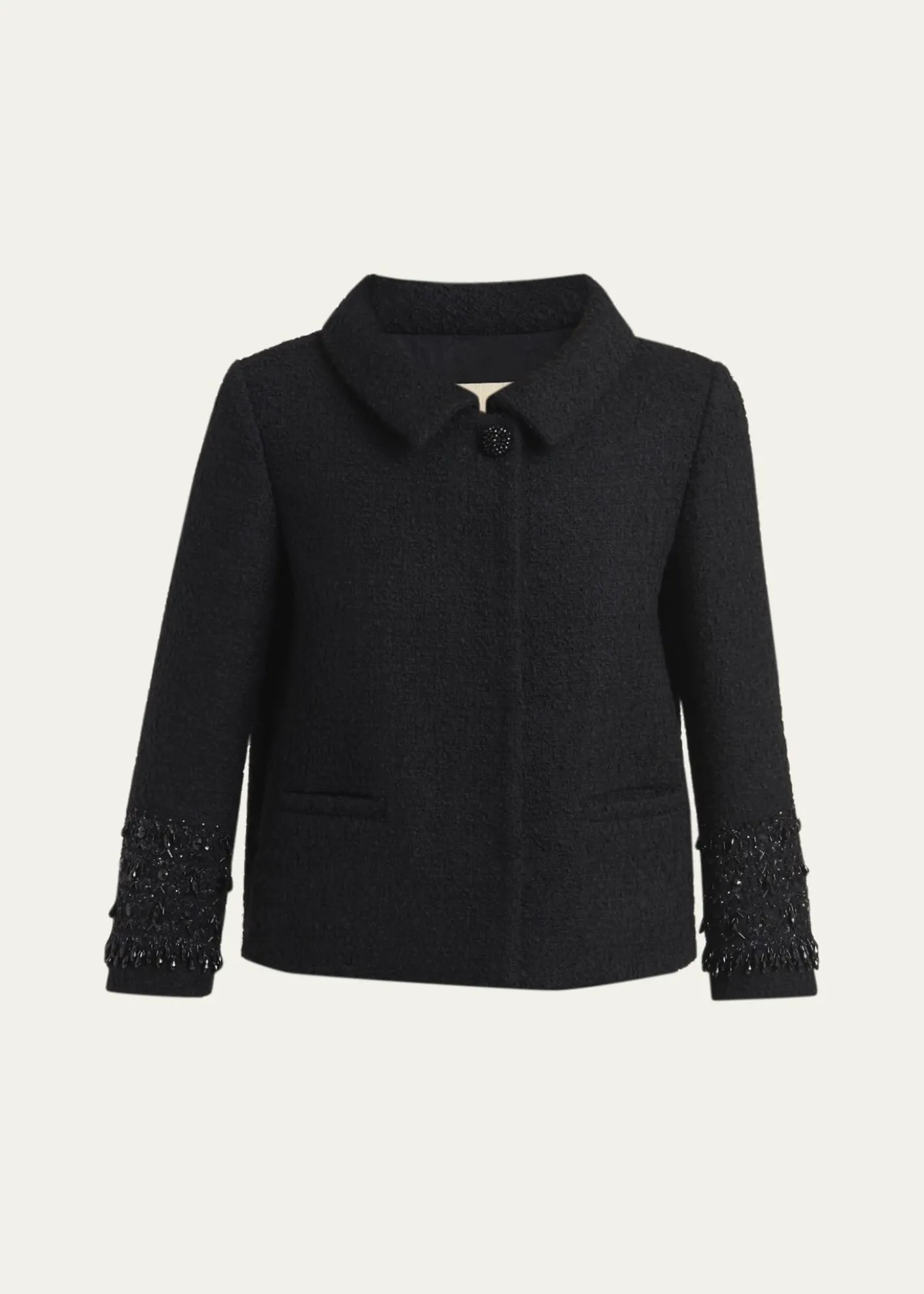 Valentino GaravaniCrystal Embroidered Tweed Single-Breasted Top Coat