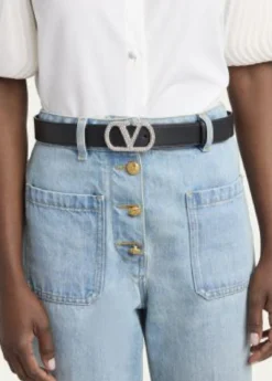 Valentino GaravaniCrystal VLogo Leather Belt, 30mm