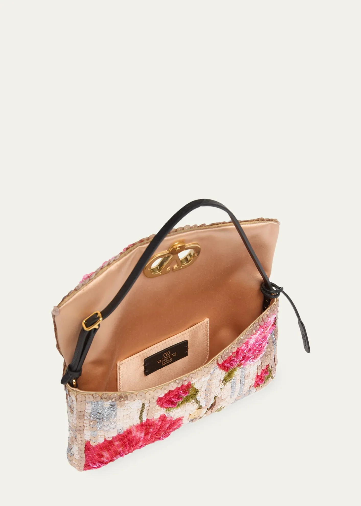 Valentino GaravaniDevain Floral Sequin Silk Satin Top-Handle Bag