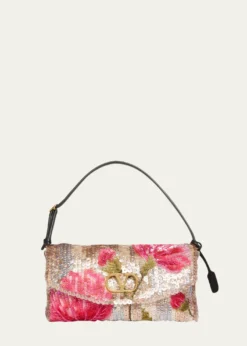 Valentino GaravaniDevain Floral Sequin Silk Satin Top-Handle Bag