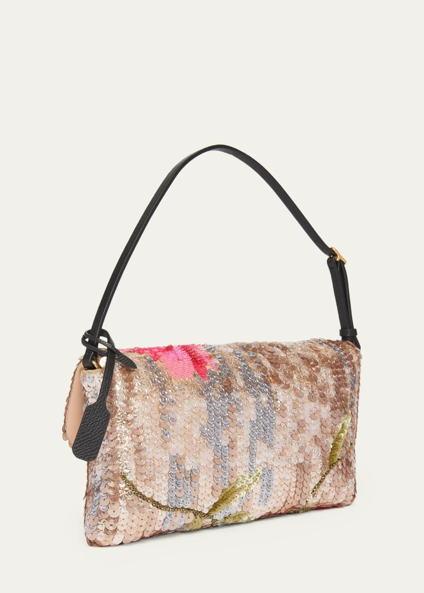 Valentino GaravaniDevain Floral Sequin Silk Satin Top-Handle Bag