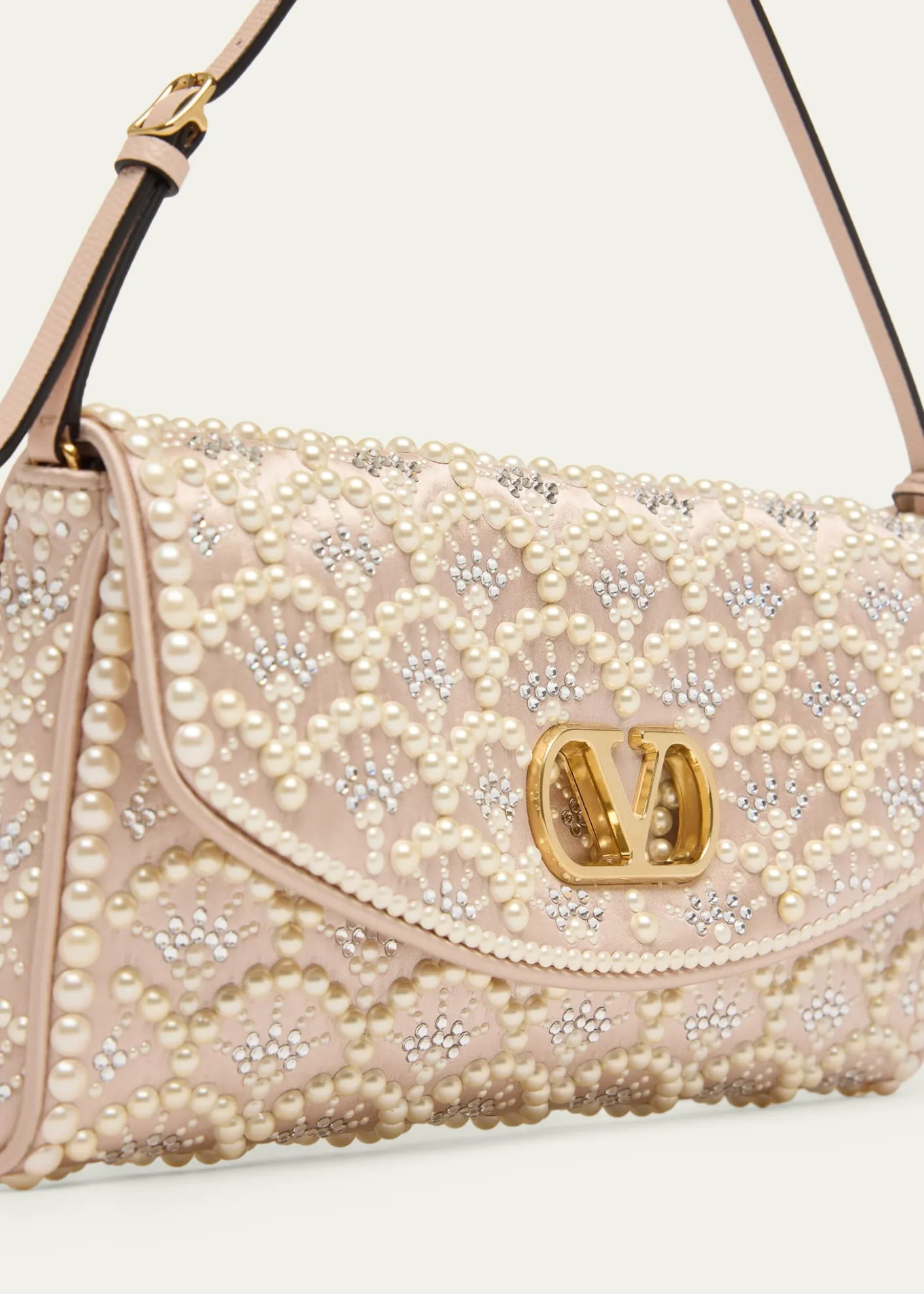 Valentino GaravaniDevain Pearly-Embellished Satin Top-Handle Bag