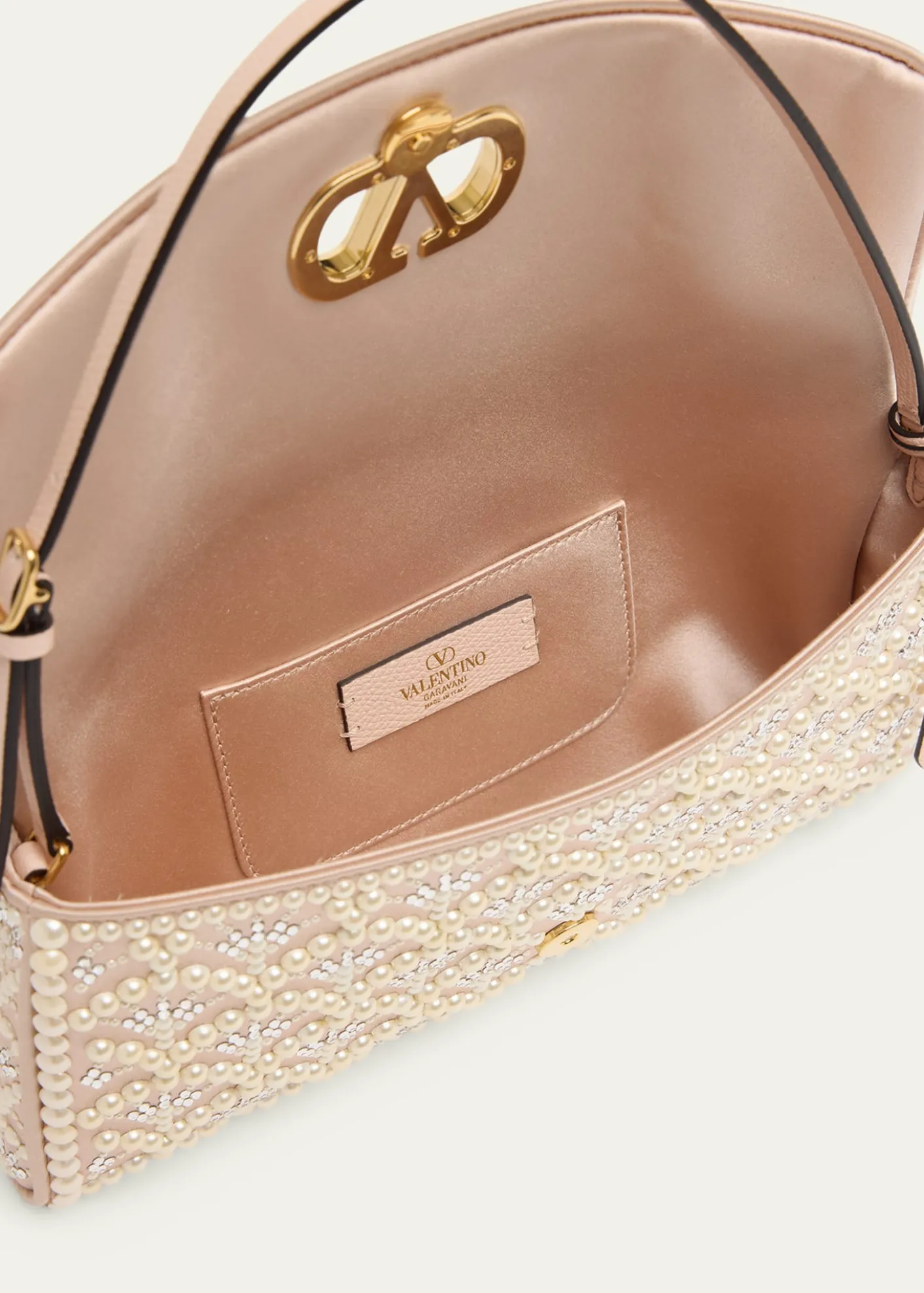 Valentino GaravaniDevain Pearly-Embellished Satin Top-Handle Bag