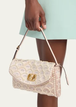 Valentino GaravaniDevain Pearly-Embellished Satin Top-Handle Bag
